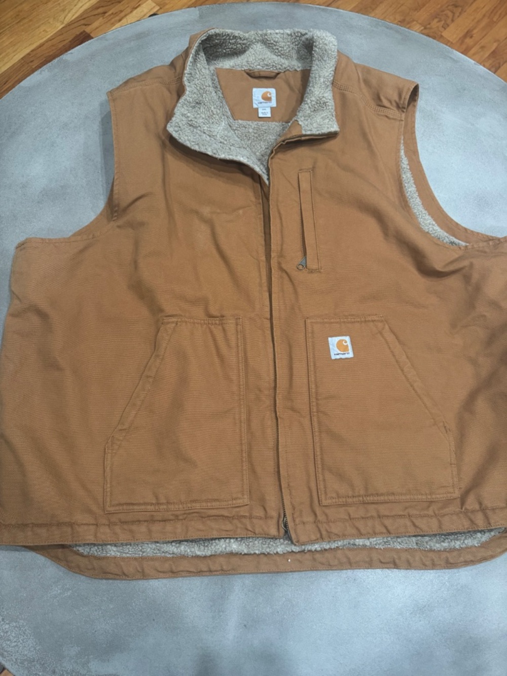 Carhartt Sherpa Lined Duck Vest Brown Workwear Size 3XL